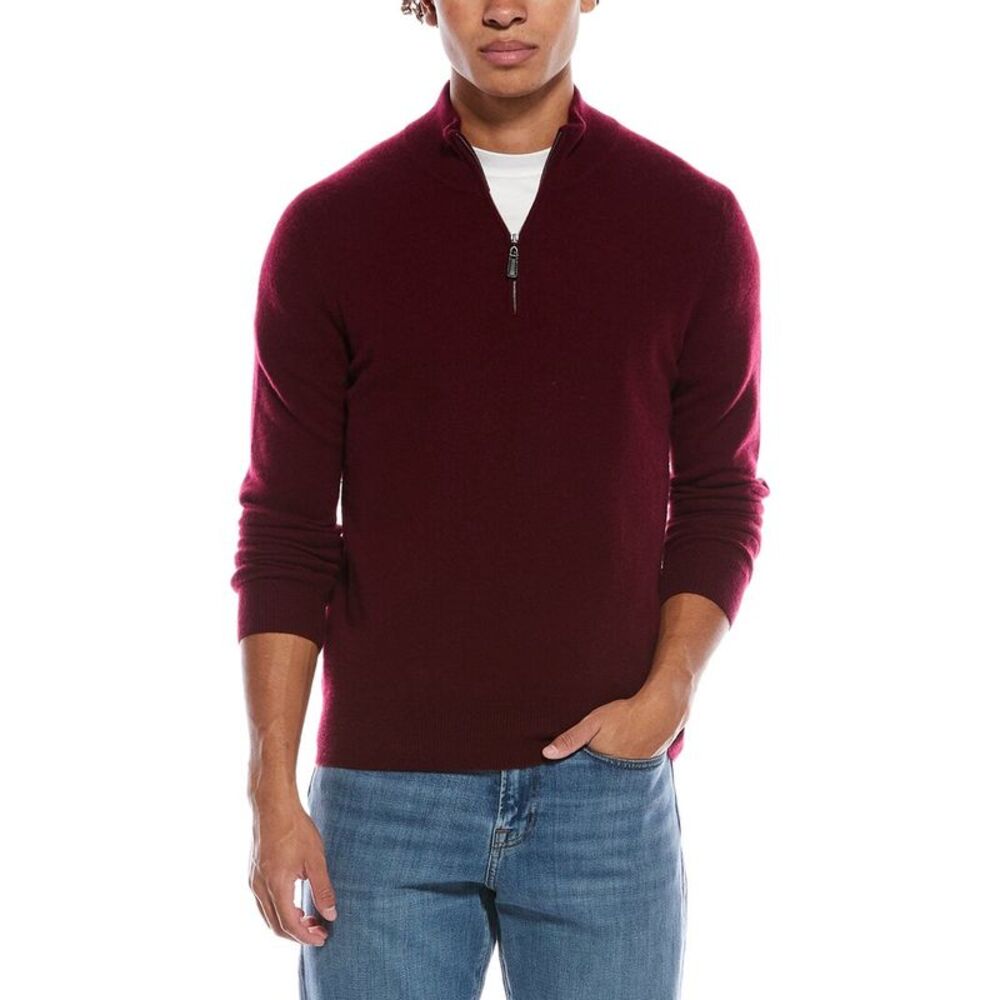 Mette Mens  Cashmere 1/4-Zip Mock Neck Sweater, Red